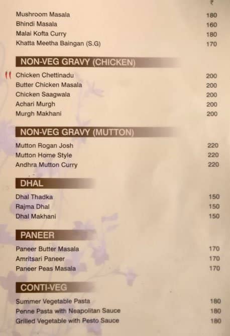Tiffinys Restaurant menu