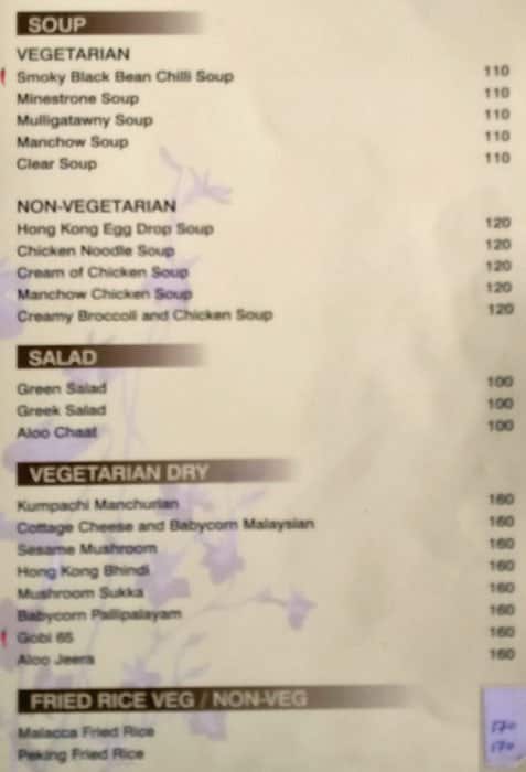 Tiffinys Restaurant menu