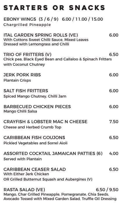 Cottons Rhum Shack Menu, Menu for Cottons Rhum Shack, Shoreditch ...