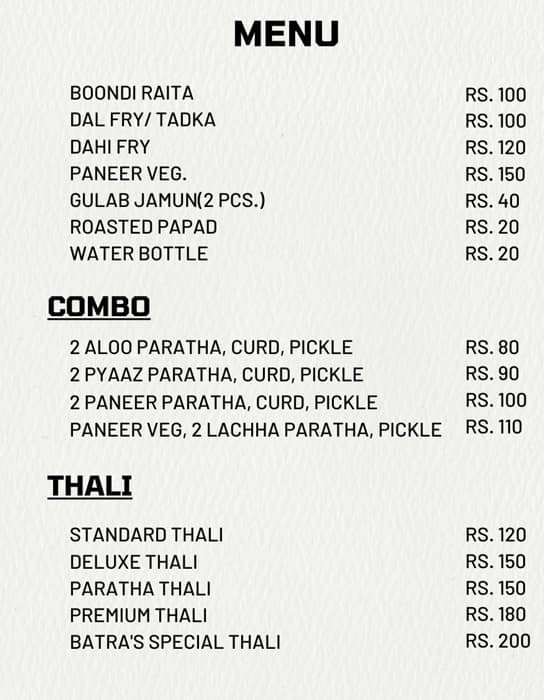 Batras Take Away Corner menu