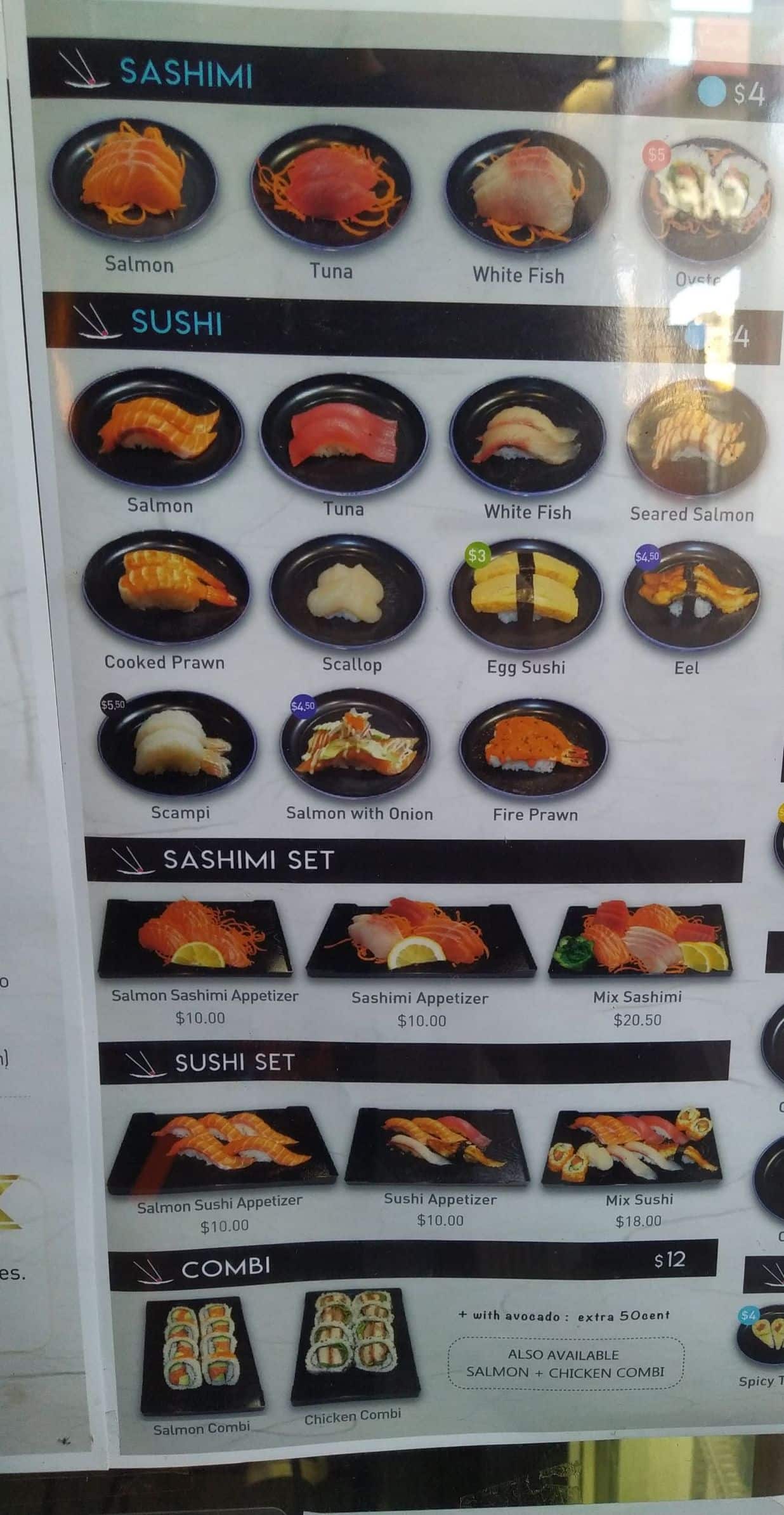 Menu at Bondi Sushi Express restaurant, Bondi Junction