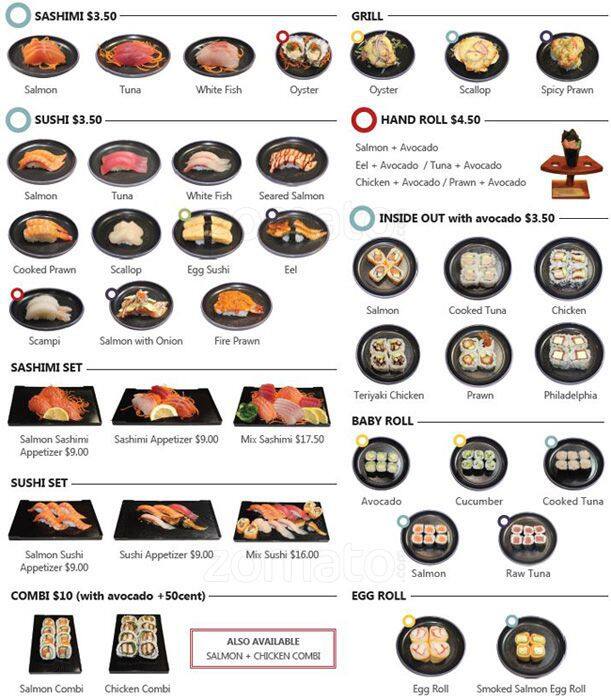 Sushi Express menu, Menu restauracji Sushi Express, Bondi Junction