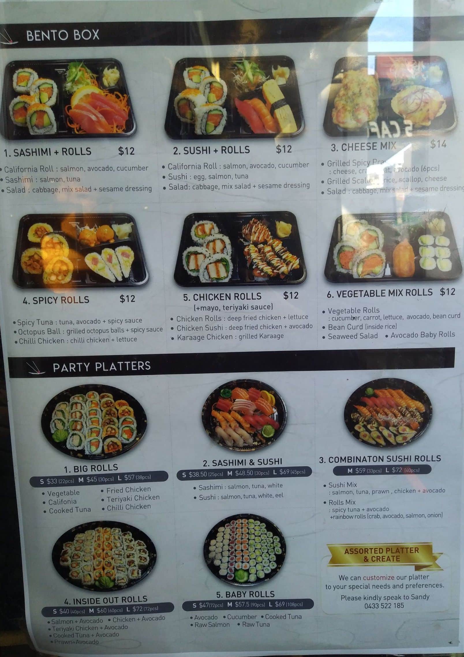 Menu at Bondi Sushi Express restaurant, Bondi Junction