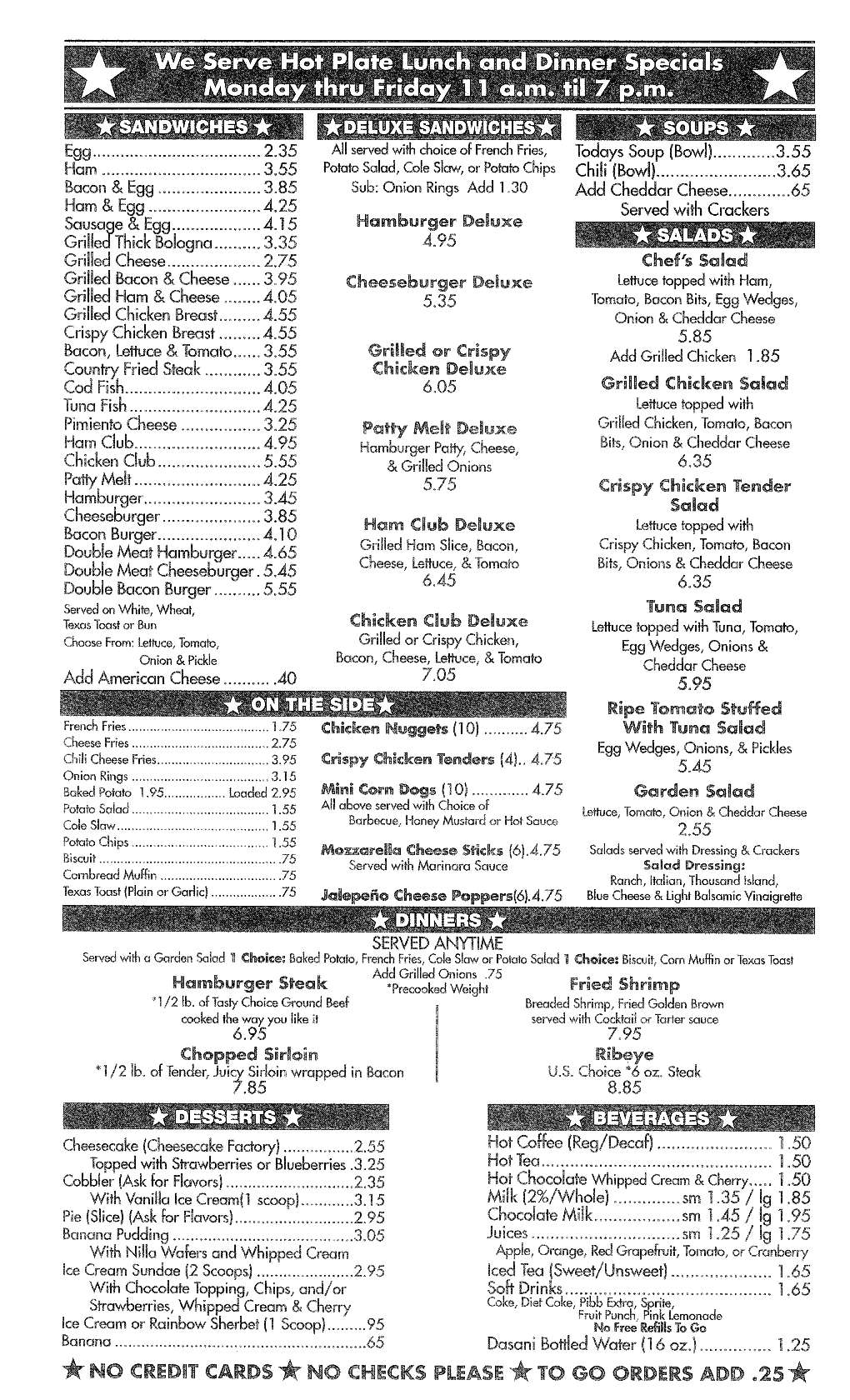 Menu at Pancake Shop restaurant, Memphis