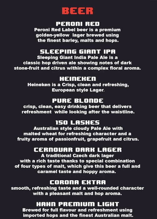 Menu at Spawn Point Video Game Bar, Sydney