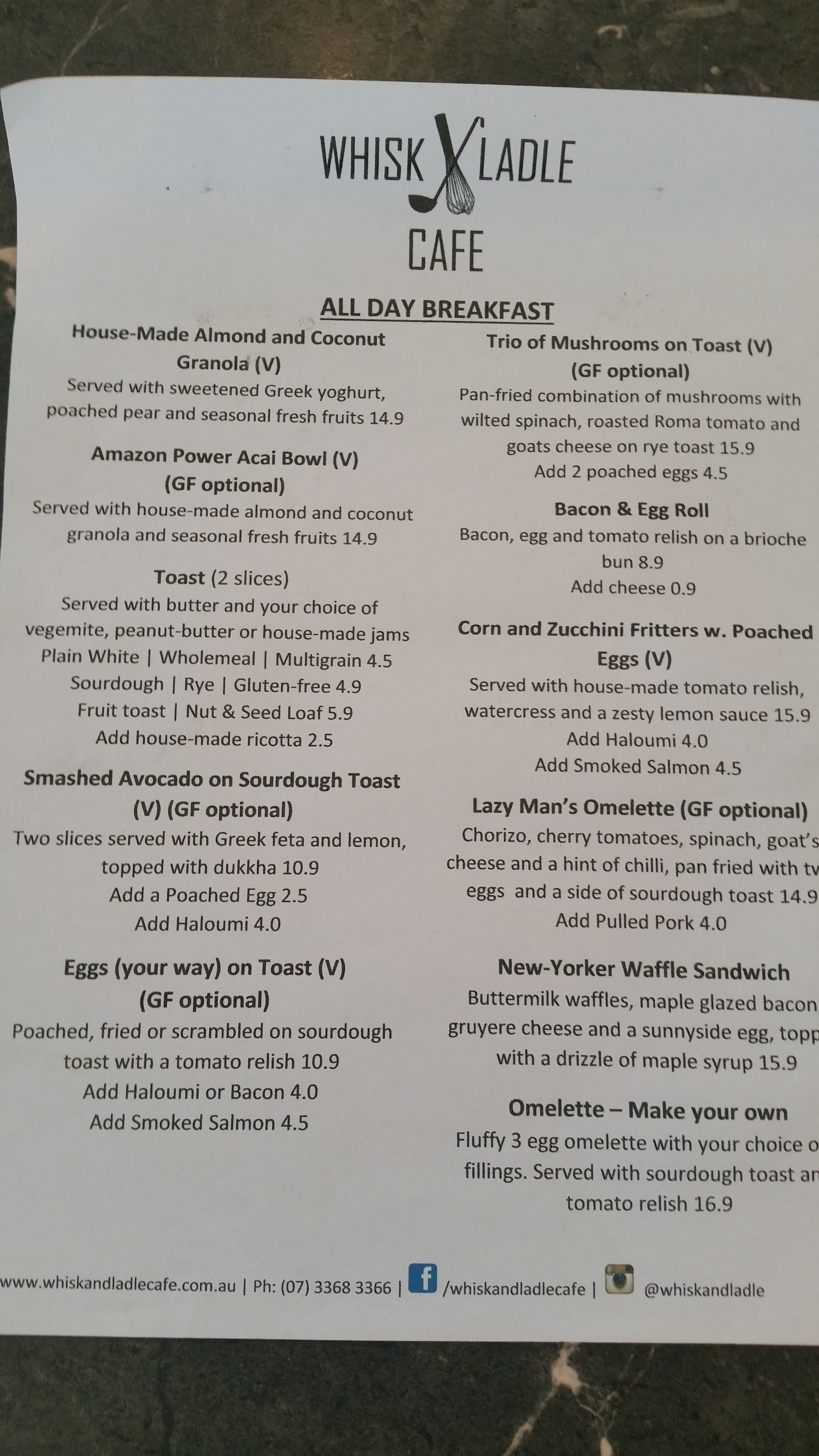 Whisk and Ladle Menü, Whisk and Ladle, Milton, Brisbane için Menü Urbanspoon/Zomato