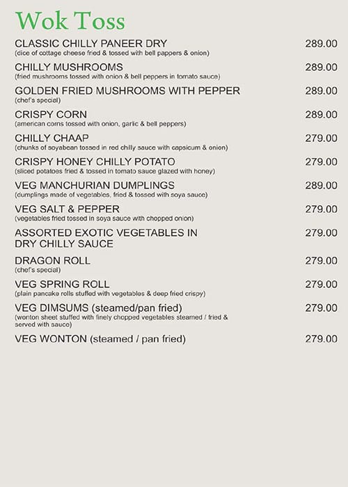Maini's Green Leaf menu