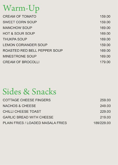 Maini's Green Leaf menu