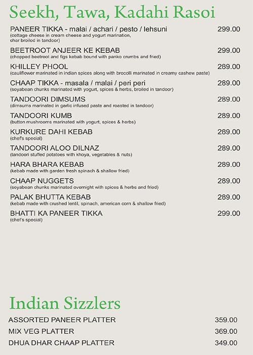 Maini's Green Leaf menu