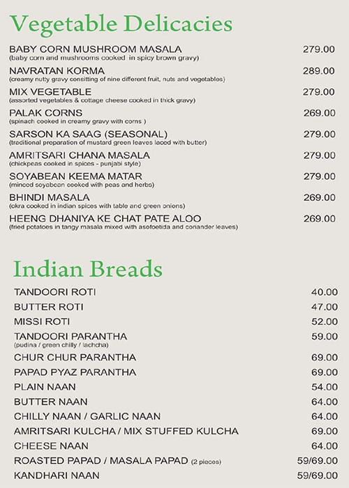 Maini's Green Leaf menu