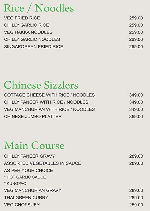 Maini's Green Leaf menu