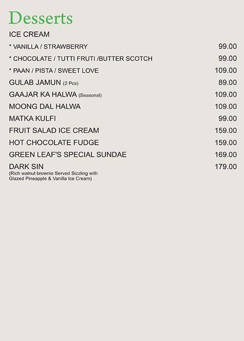 Maini's Green Leaf menu