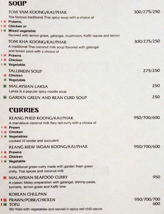 Mughal Room menu