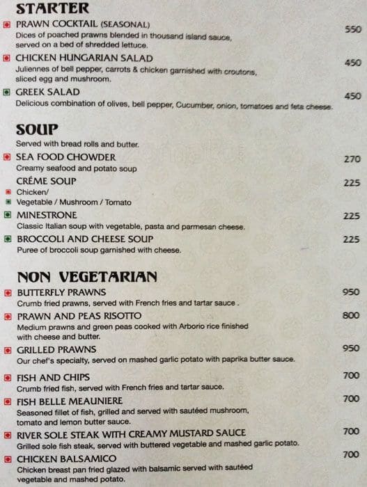 Mughal Room menu