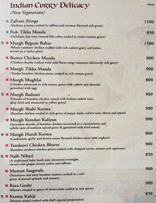 Mughal Room menu