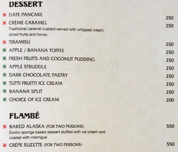 Mughal Room menu