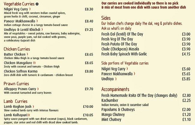 Masala Zone Menu Menu For Masala Zone Camden Town London