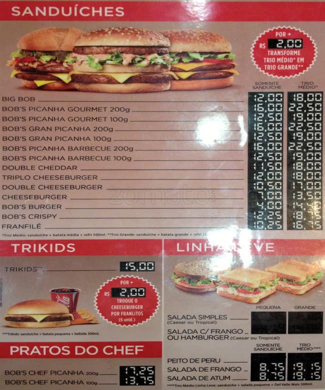 Bob's Burger - Park Shopping cardápio