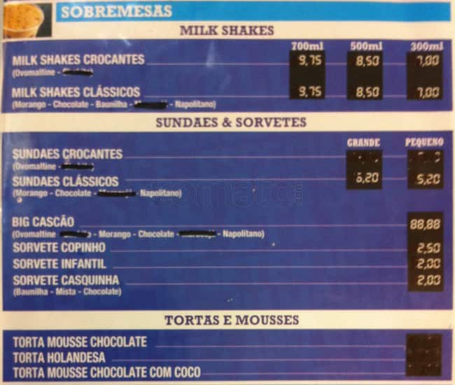 Bob's Burger - Park Shopping cardápio