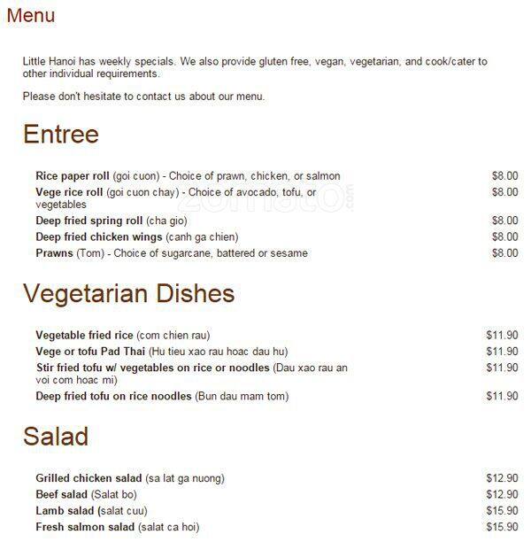 Little Hanoi Menu, Menu for Little Hanoi, Te Aro, Wellington City ...