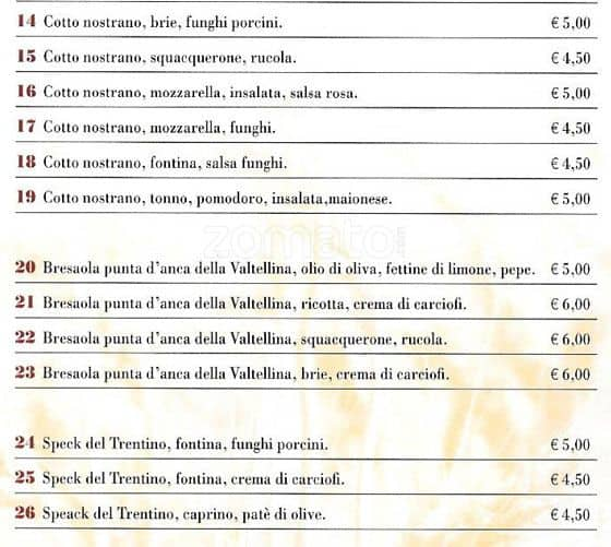 Menu di Piadineria Artigianale Pascoli 