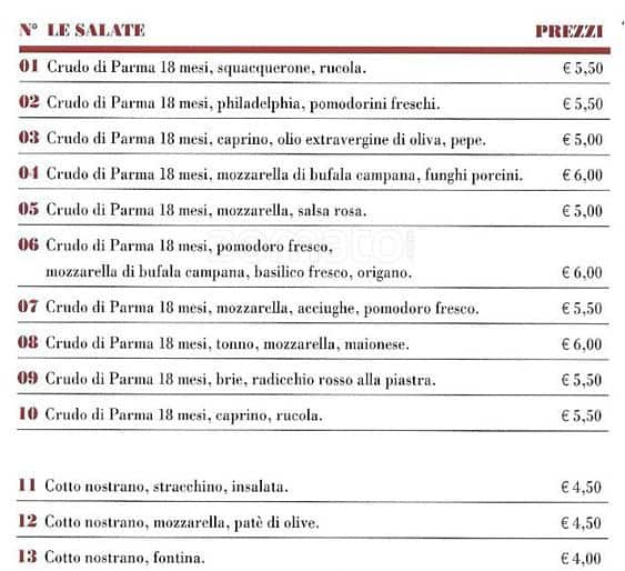 Menu di Piadineria Artigianale Pascoli 