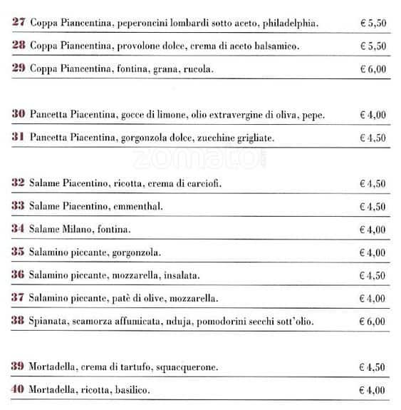 Menu di Piadineria Artigianale Pascoli 