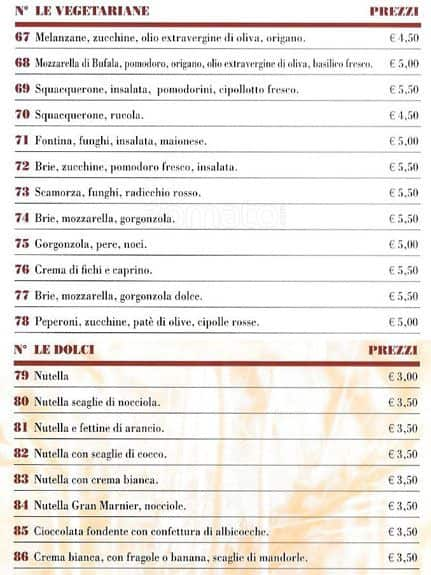 Menu di Piadineria Artigianale Pascoli 