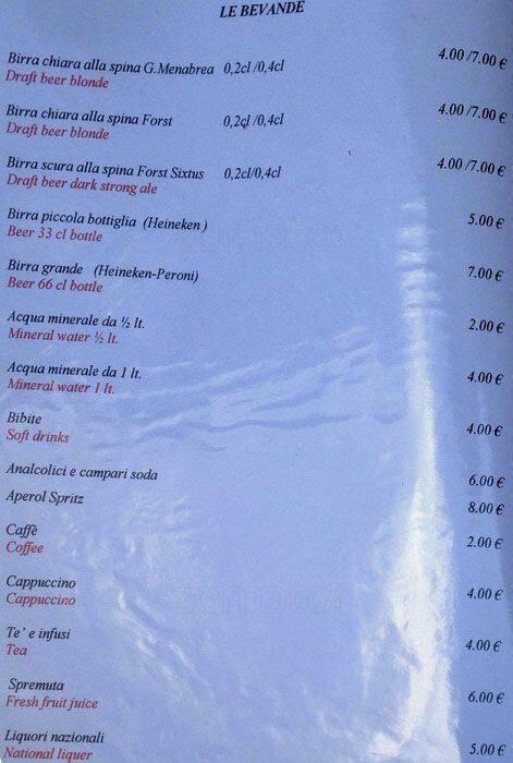 Menu di La Capricciosa 