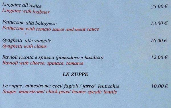 Menu di La Capricciosa 
