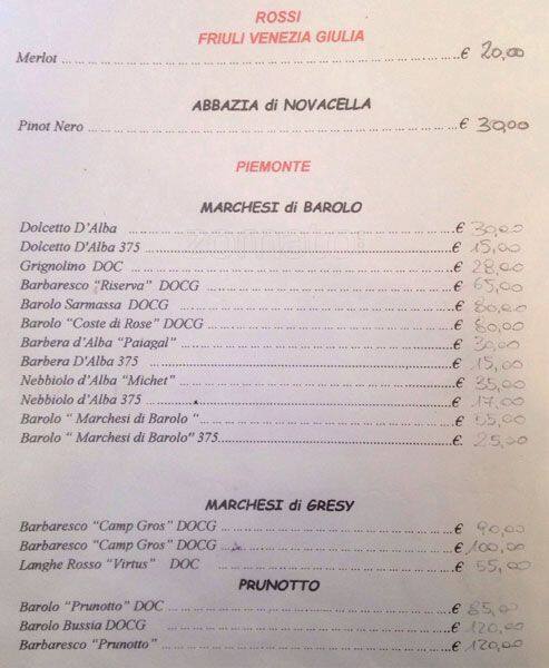 Menu di La Capricciosa 