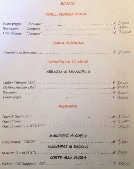 Menu di La Capricciosa 