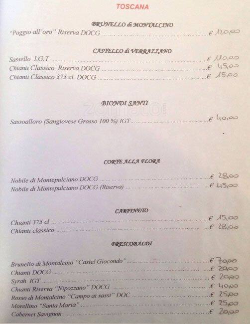 Menu di La Capricciosa 