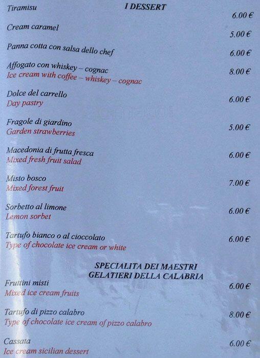 Menu di La Capricciosa 