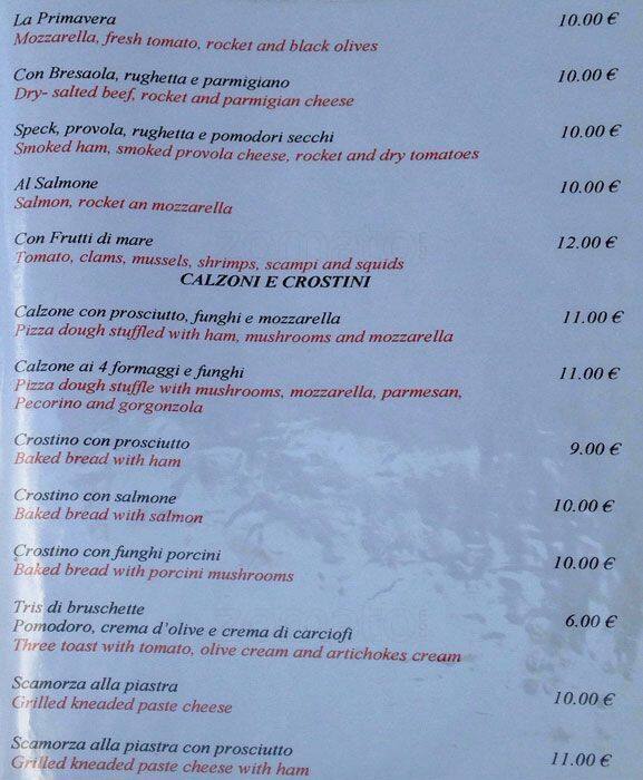Menu di La Capricciosa 