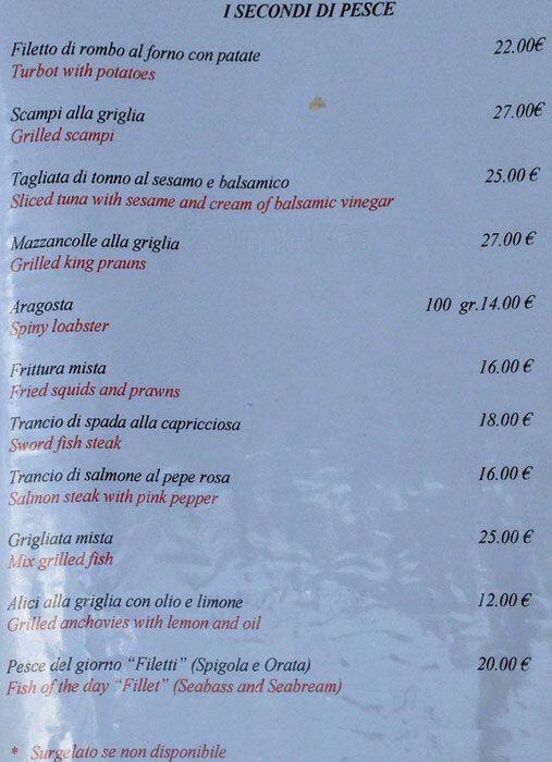 Menu di La Capricciosa 