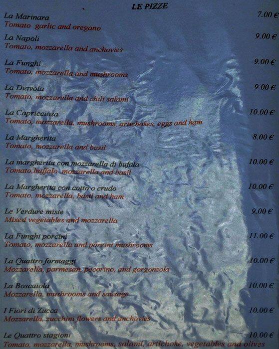 Menu di La Capricciosa 