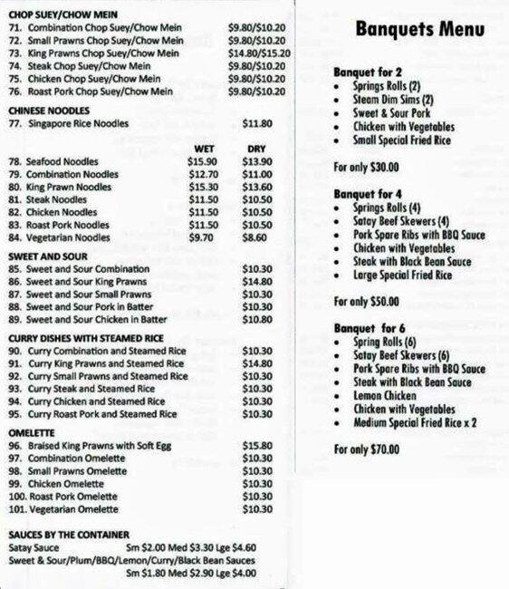 Menu at Greenacres chinese takeaway restaurant, Greenacres, 4/76 Muller Rd