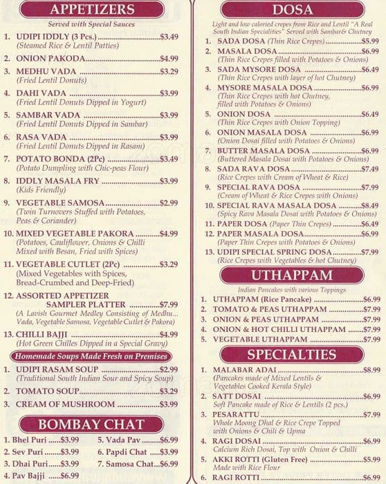 Udipi Cafe Menu, Menu for Udipi Cafe, Sharpstown, Houston ...