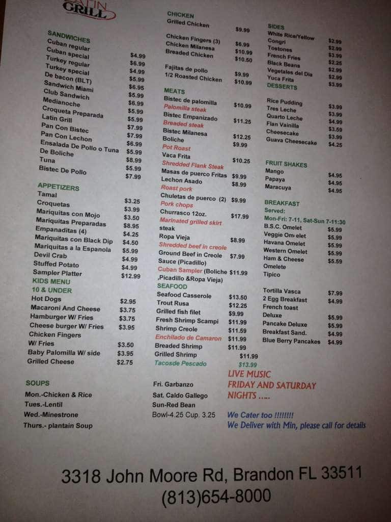 Latin Grill Menu, Menu for Latin Grill, Brandon / Valrico, Tampa Bay Urbanspoon/Zomato