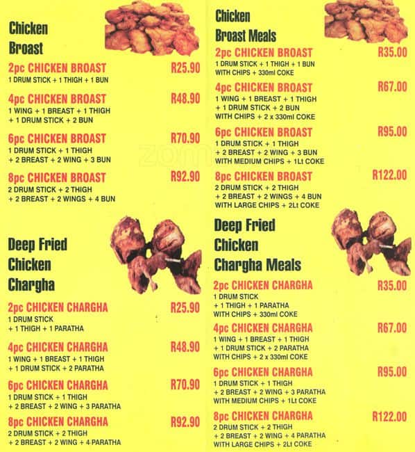 Menu au Dawood Roll and Boast restaurant, Johannesburg