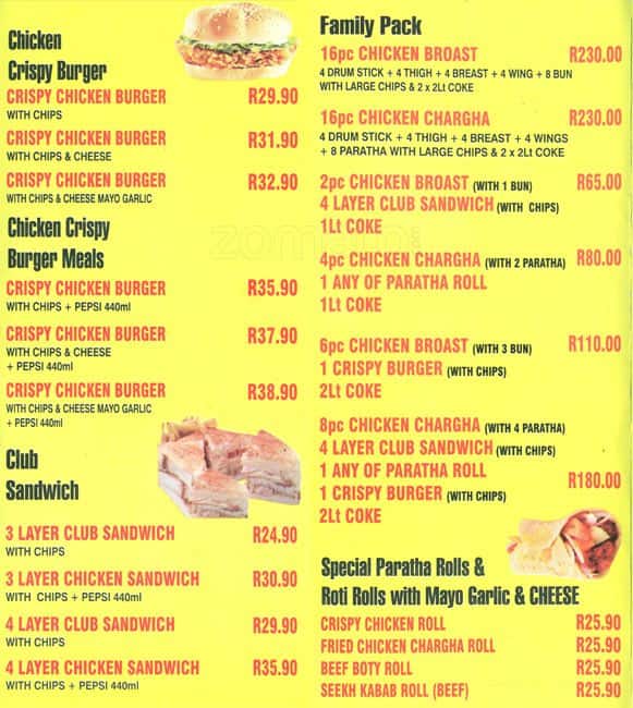 Speisekarte von Dawood Roll and Boast restaurant, Johannesburg