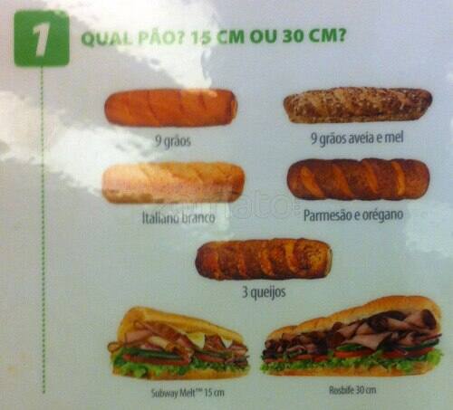 Subway cardápio