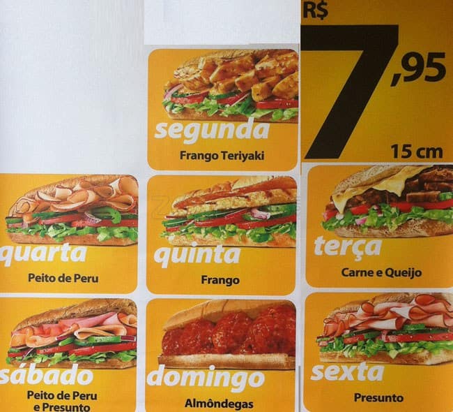 Subway cardápio