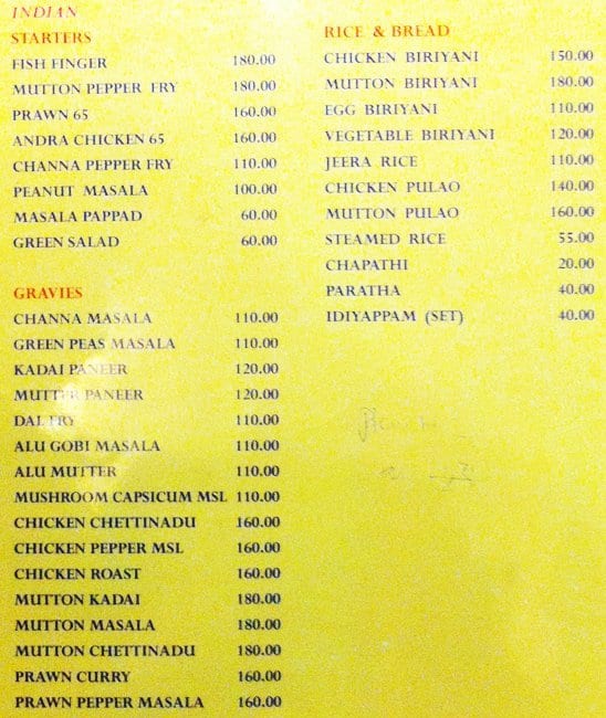 Reshma Planet Restaurant menu