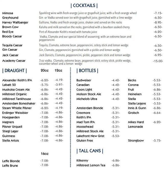 The Bedford Academy Menu, Menu for The Bedford Academy, The Annex