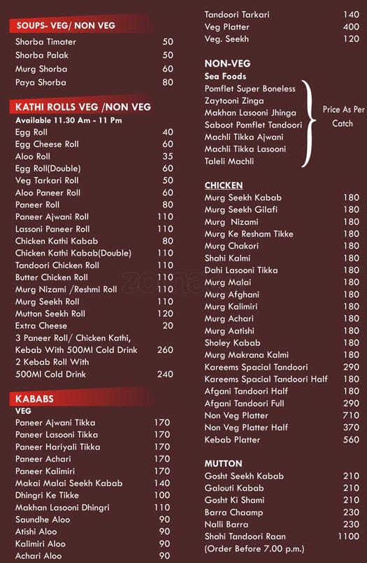 Kareem's Menu, Menu for Kareem's, Dhole Patil Road, Pune - Zomato