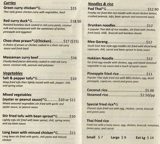 Bangkok S Kitchen Menu Menu For Bangkok S Kitchen Golden Grove Adelaide