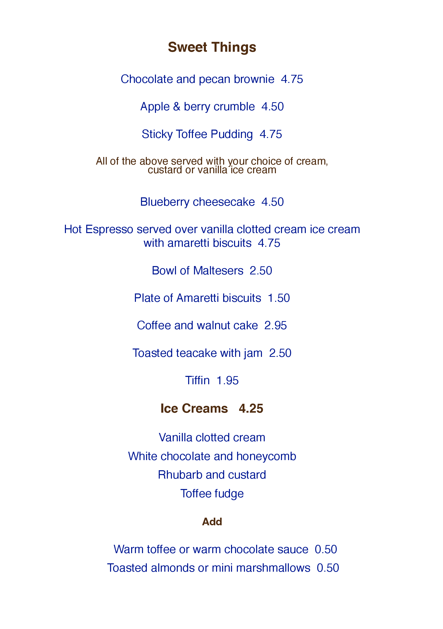 Lockside menu