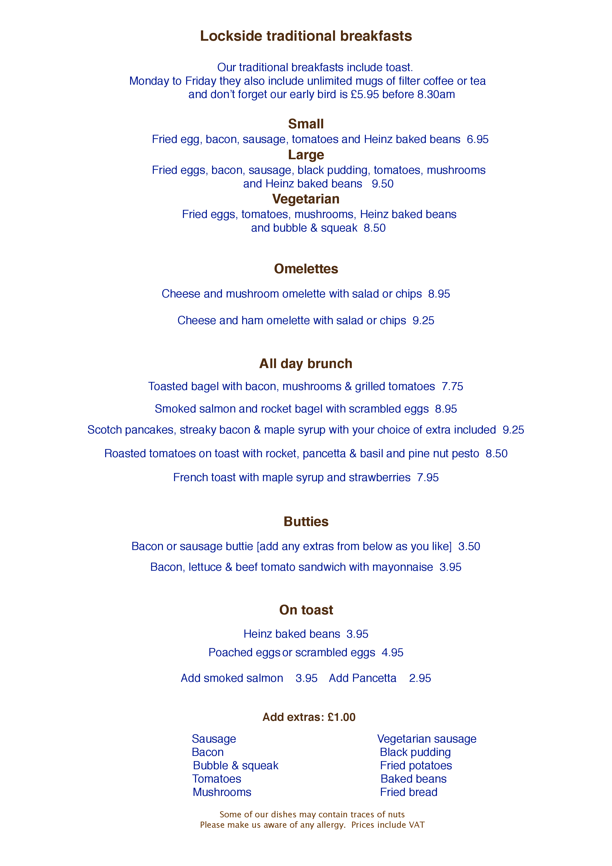 Lockside menu